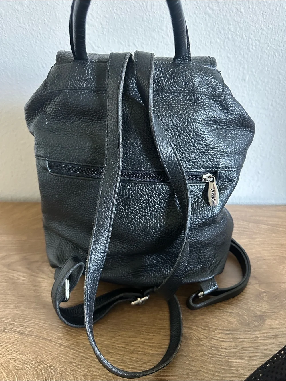 Vintage Valentina Black Genuine Leather Backpack – Made in Italy